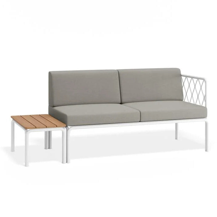 Outdoor White 2-Seater Cushion Sofa with Teak Top - Sandy Grey