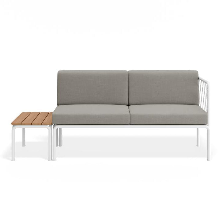 Outdoor White 2-Seater Cushion Sofa with Teak Top - Sandy Grey
