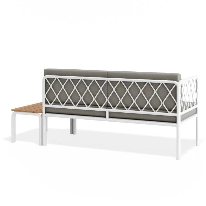Outdoor White 2-Seater Cushion Sofa with Teak Top - Granite Grey