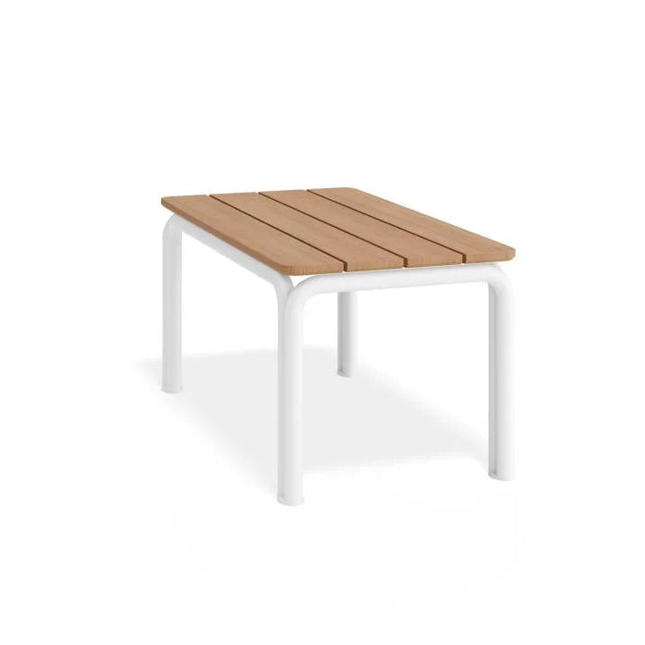 Outdoor White 2-Seater Cushion Sofa with Teak Top - Sandy Grey