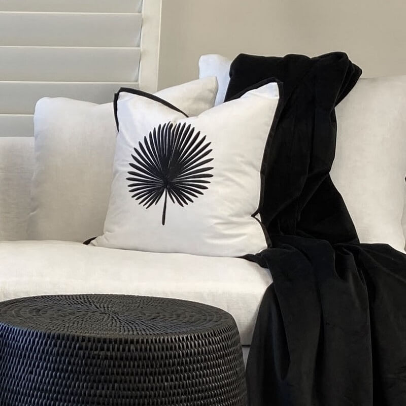 Palma Velvet 45x45cm Cushion Cover - Black Palm Leaf
