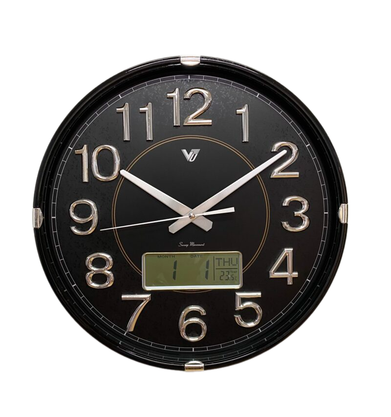 Patterned Dial Black Wall Clock 40cms