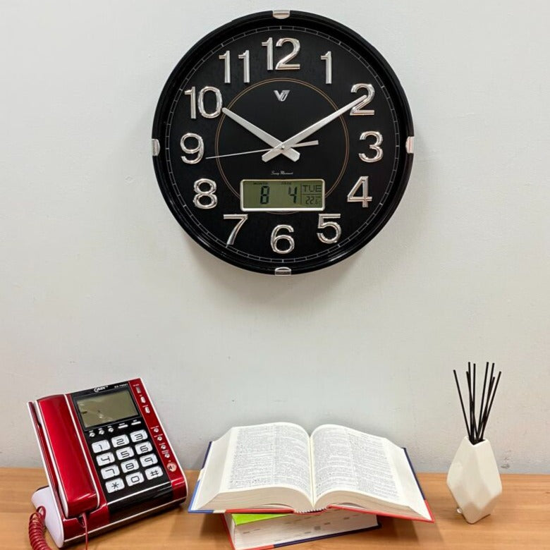 Patterned Dial Black Wall Clock 40cms