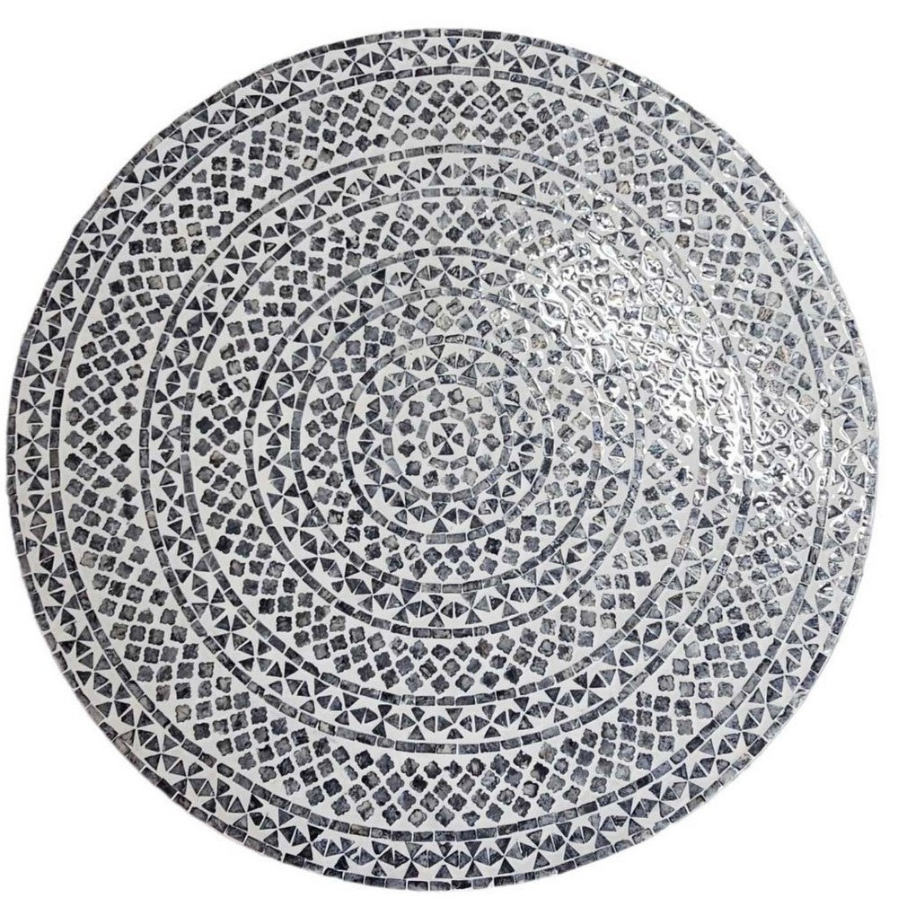 White & Black Pearlescent Gold Base Round Coffee Table