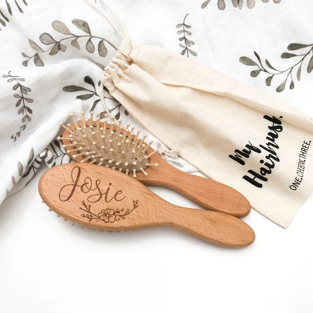 Personalised Baby Hair Brush - Timber Bristle (Name Only)