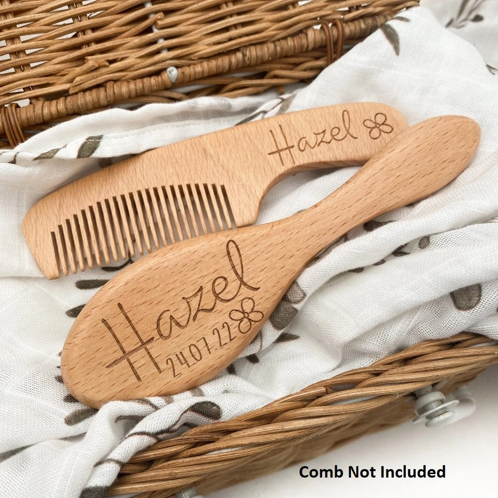Personalised Baby Hair Brush - Timber Bristle (Name & Birthdate)