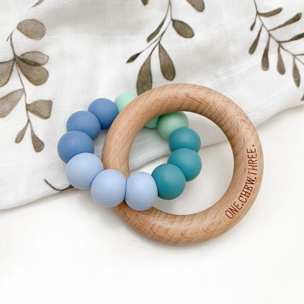 Personalised Silicone and Beech Wood Teether (Available in 12 Colors)