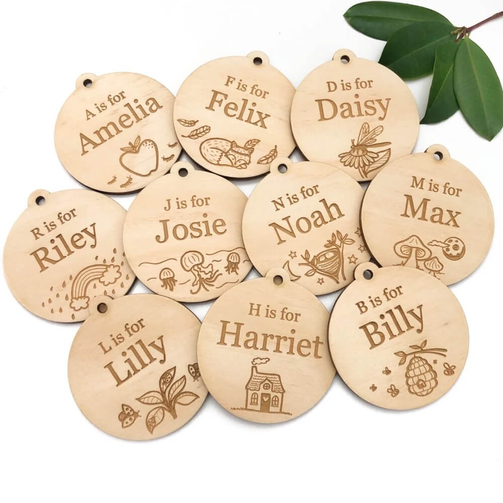 Personalised Timber Name Bag Tags (A-Z design)