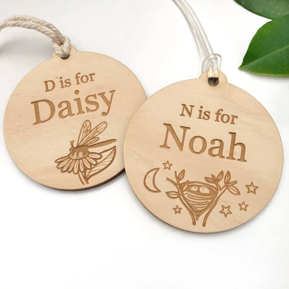 Personalised Timber Name Bag Tags (A-Z design)