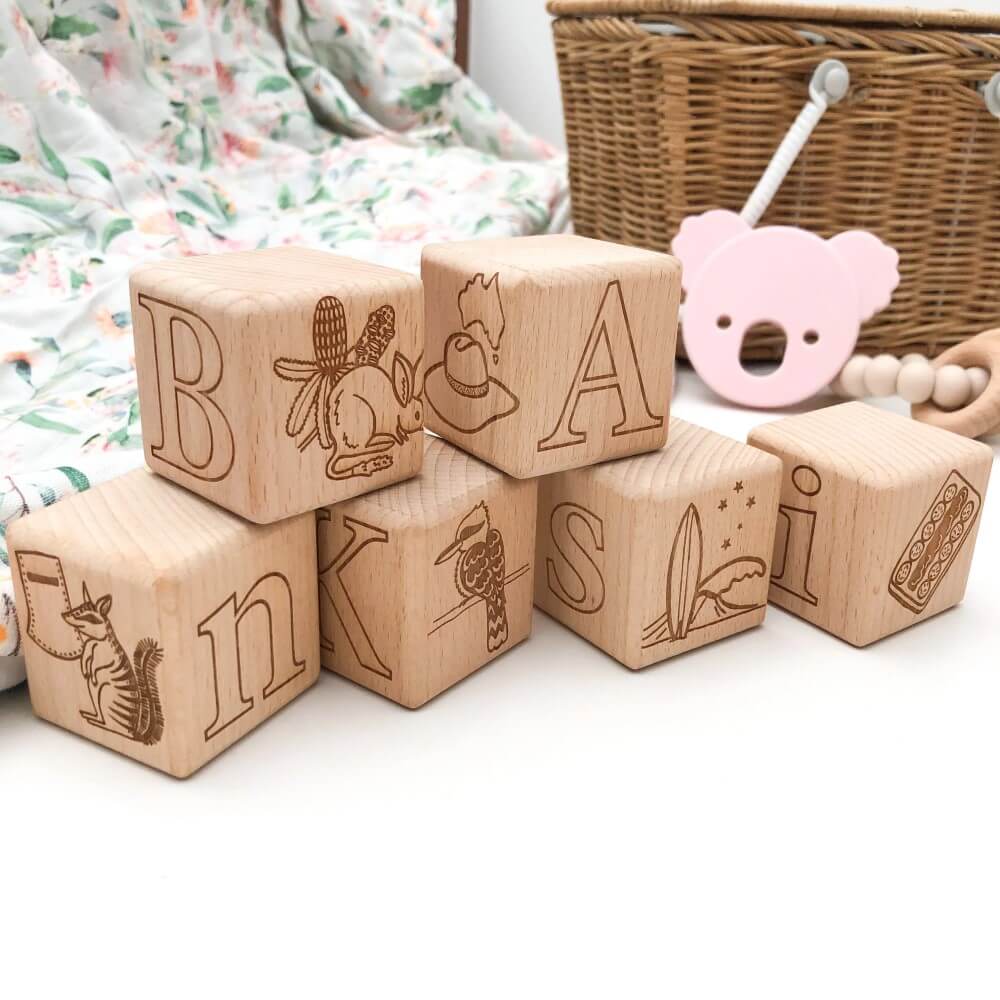 Personalised Wooden Baby Blocks - Australian Edition (Choose from 3 to 26 Blocks)