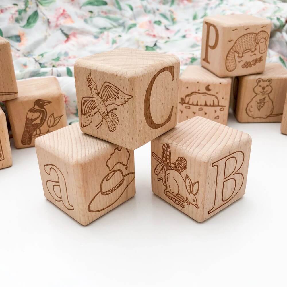 Personalised Wooden Baby Blocks - Australian Edition (Choose from 3 to 26 Blocks)