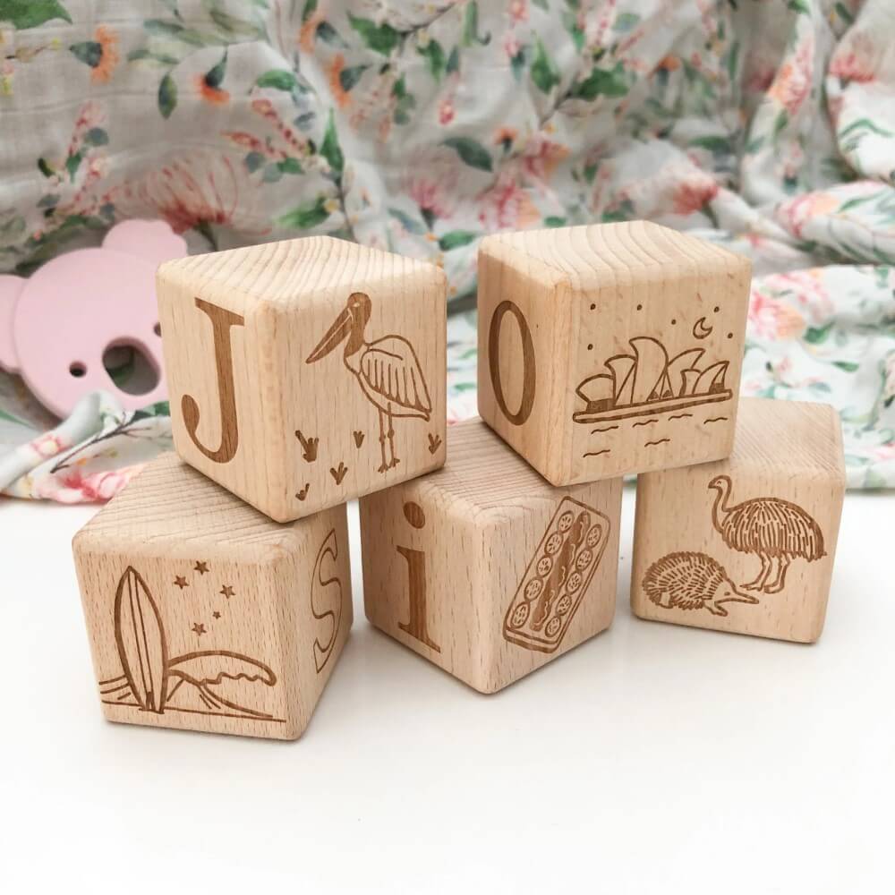 Personalised Wooden Baby Blocks - Australian Edition (Choose from 3 to 26 Blocks)