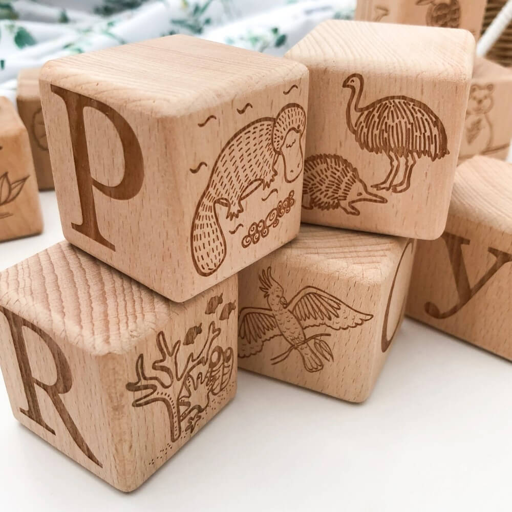 Personalised Wooden Baby Blocks - Australian Edition (Choose from 3 to 26 Blocks)