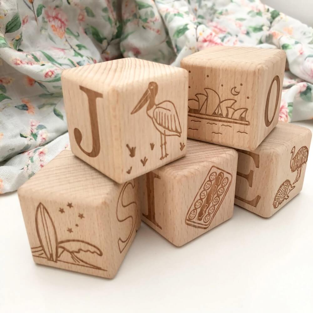 Personalised Wooden Baby Blocks - Australian Edition (Choose from 3 to 26 Blocks)
