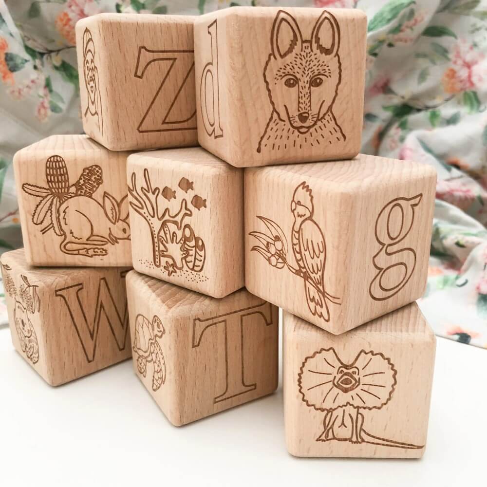Personalised Wooden Baby Blocks - Australian Edition (Choose from 3 to 26 Blocks)
