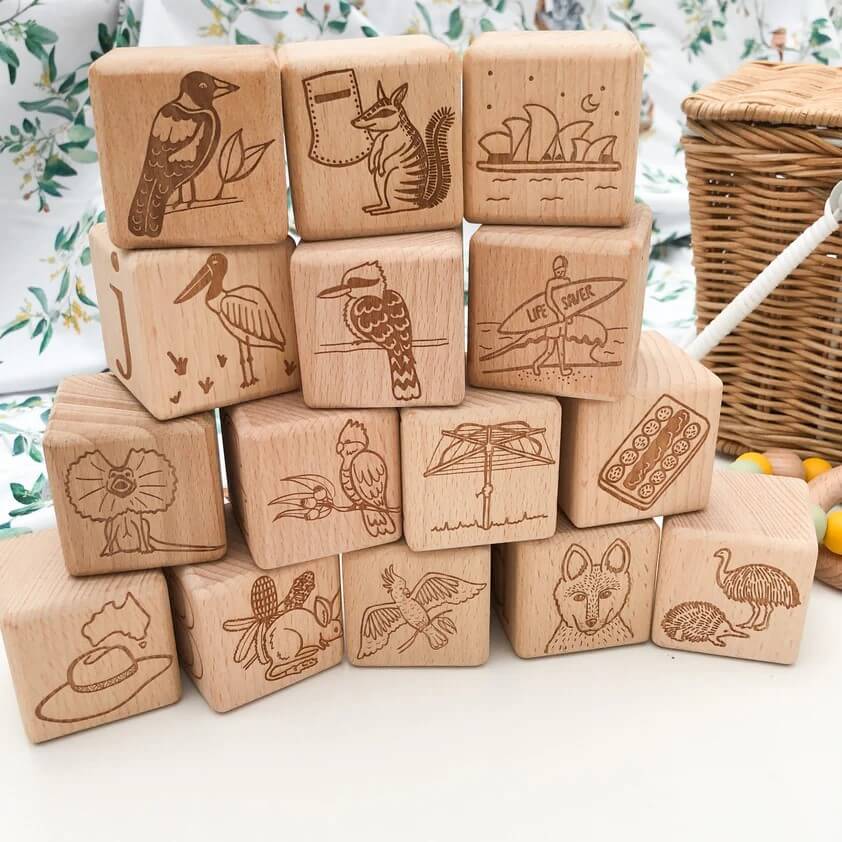 Personalised Wooden Baby Blocks - Australian Edition (Choose from 3 to 26 Blocks)