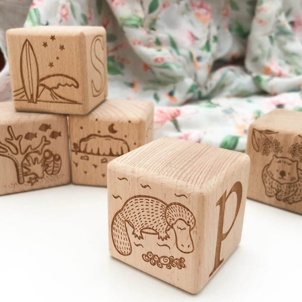 Personalised Wooden Baby Blocks - Australian Edition (Choose from 3 to 26 Blocks)