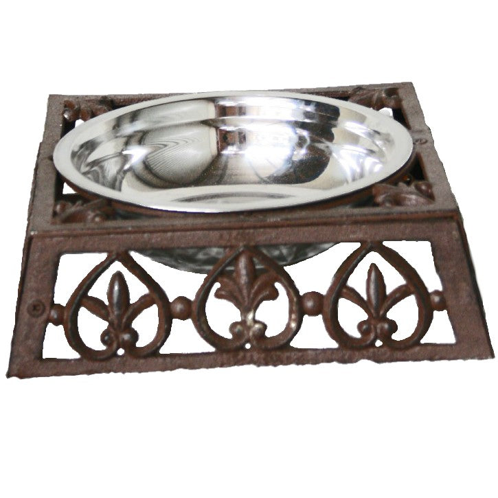 Pet Bowl On Cast Iron Stand LARGE - Antique Rust