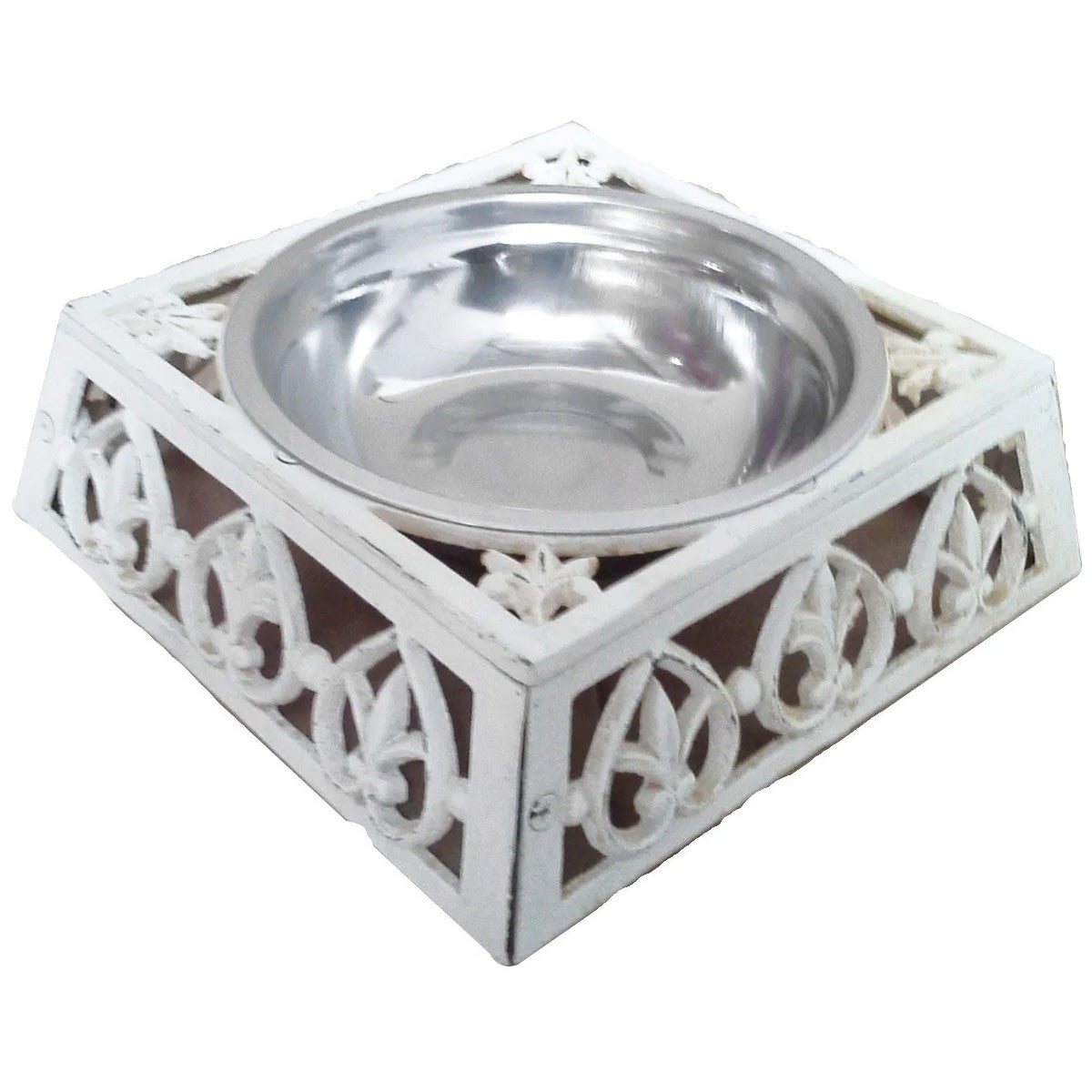 Pet Bowl On Cast Iron Stand LARGE - Antique White