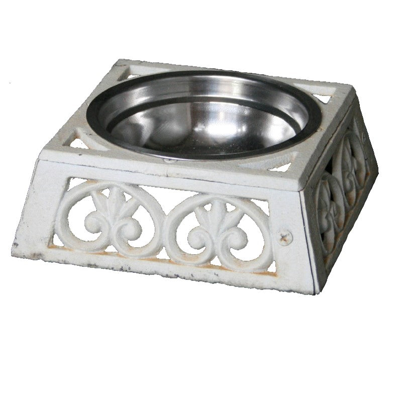 Pet Bowl On Cast Iron Stand SMALL- Antique White