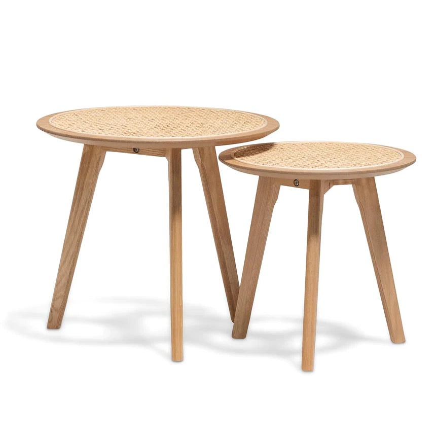 Pine Rattan Side Table - Set of 2