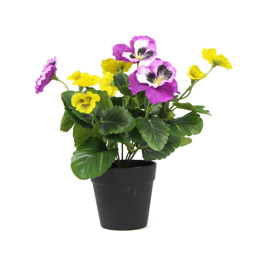 Pink And Yellow Flowering Potted Artificial Plants 25cms