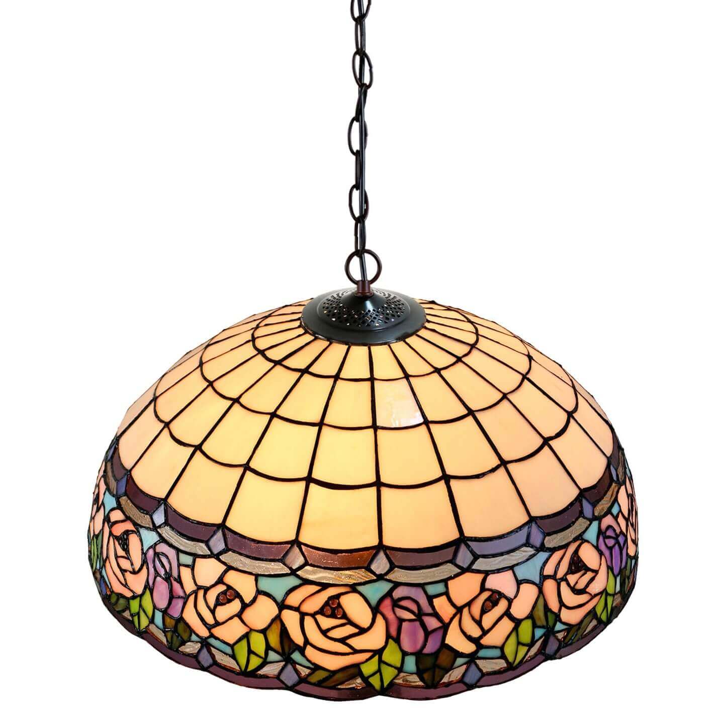 Pink Rose Tiffany Stained Glass Hanging Lamp