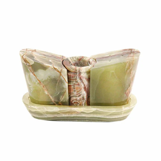 Polished Stone Salt and Pepper With Tray - Green