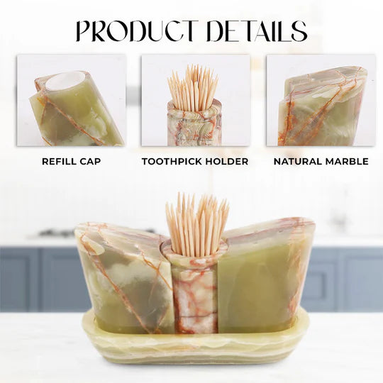 Polished Stone Salt and Pepper With Tray - Green