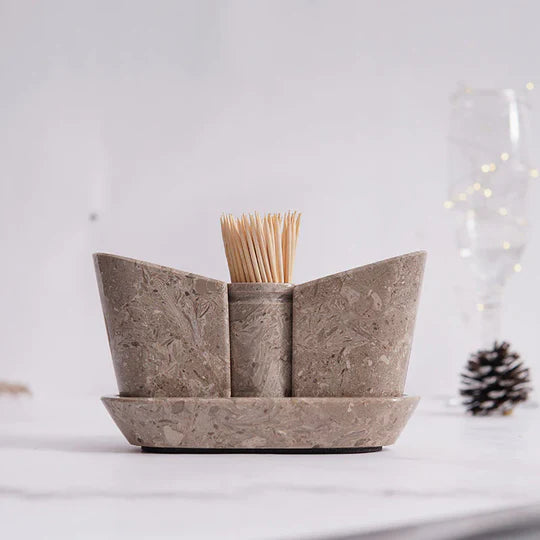 Polished Stone Salt and Pepper With Tray - Grey