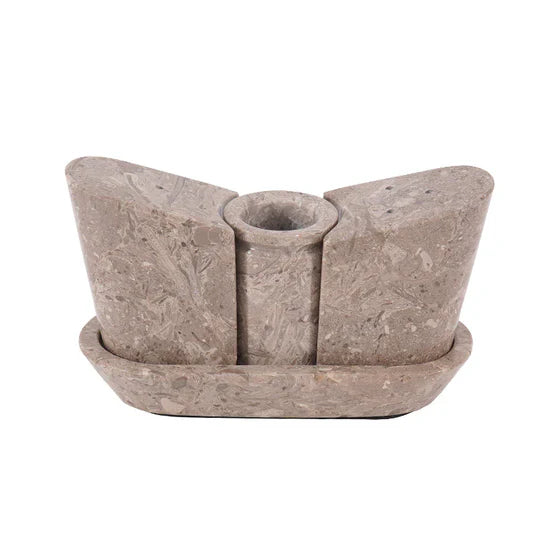Polished Stone Salt and Pepper With Tray - Grey