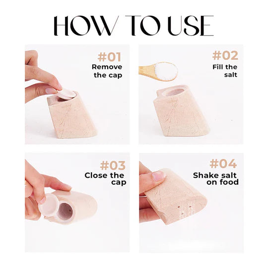 Polished Stone Salt and Pepper With Tray - Light Brown