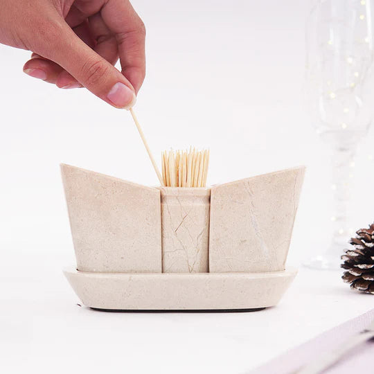Polished Stone Salt and Pepper With Tray - Light Brown