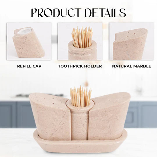 Polished Stone Salt and Pepper With Tray - Light Brown