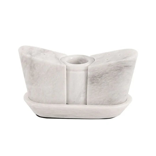 Polished Stone Salt and Pepper With Tray - White