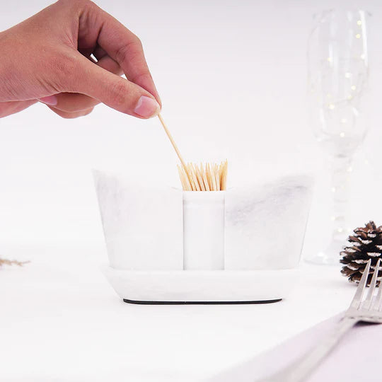 Polished Stone Salt and Pepper With Tray - White