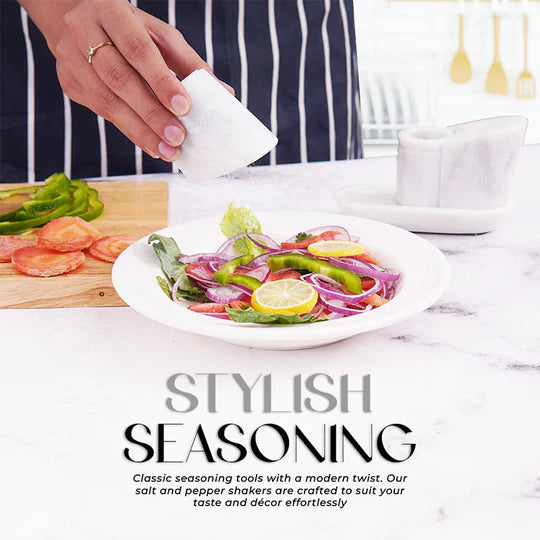 Polished Stone Salt and Pepper With Tray - White