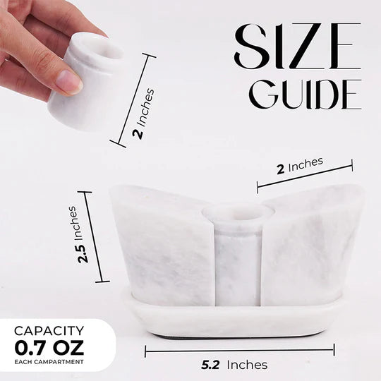 Polished Stone Salt and Pepper With Tray - White