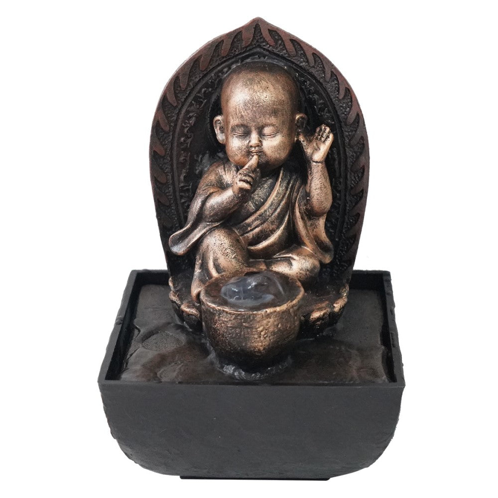 Polyresin Auric Hush Monk Fountain Tabletop Decor