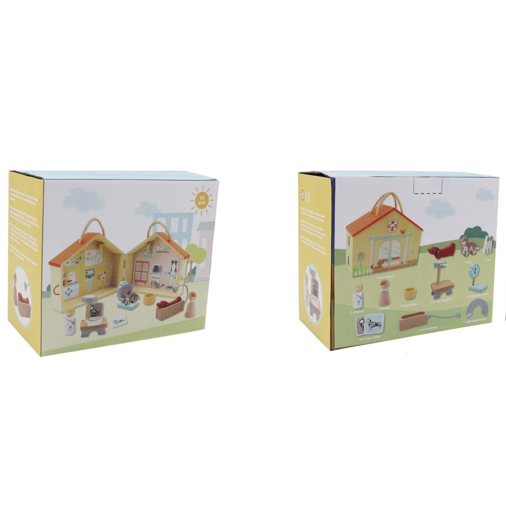 Portable Wooden Veterinary Pet Hospital Kids Playset