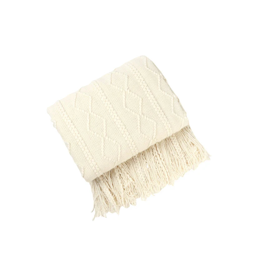 Premium Ultra-Soft Vertical Bar Throw Blanket - White 150 x 230cms