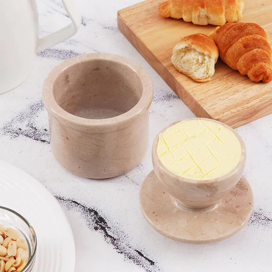 Premuim Quality Marble Butter Crock - Light Brown