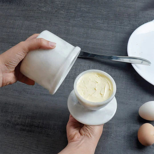Premuim Quality Marble Butter Crock - White