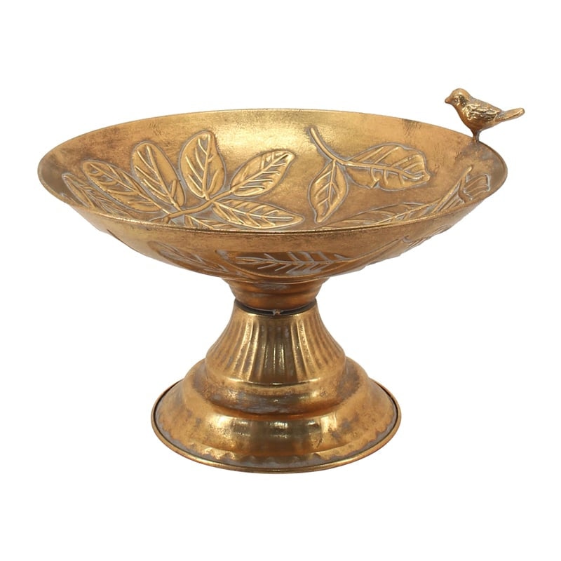 Pressed Metal Footed Bowl with Leaves & Birds - 32.5x32.5x23cms