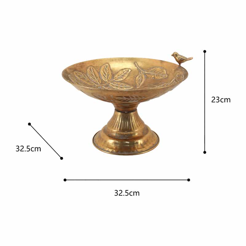 Pressed Metal Footed Bowl with Leaves & Birds - 32.5x32.5x23cms