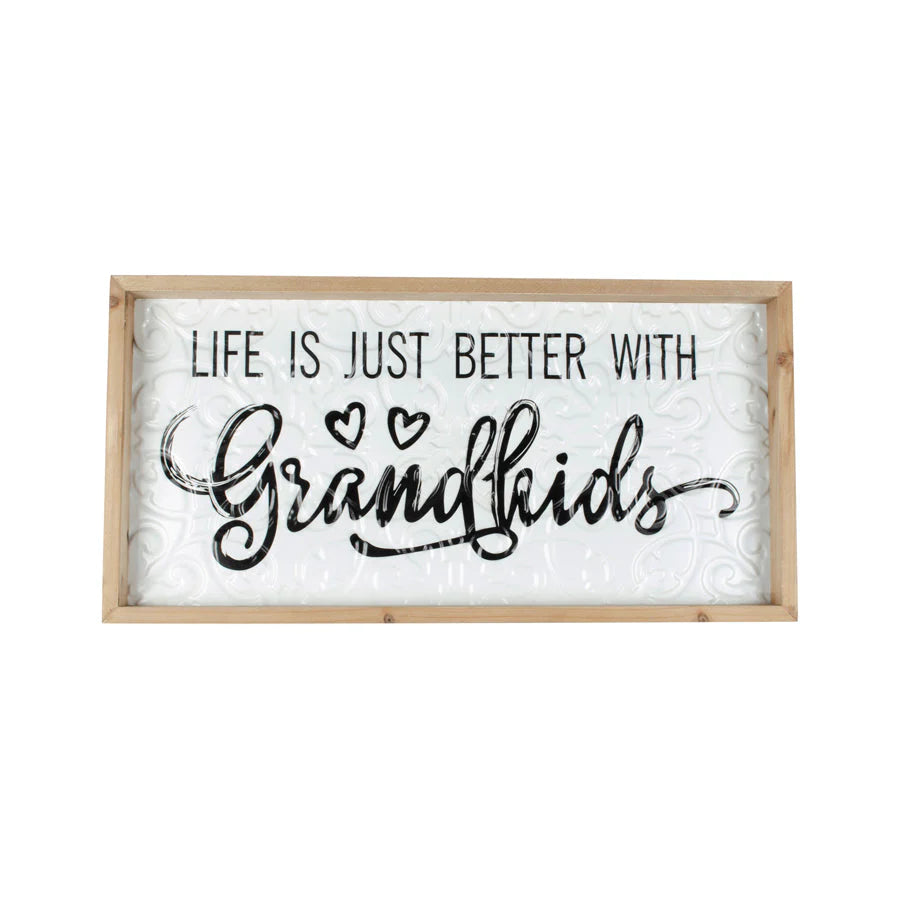 Pressed Metal 'Grandkids' with Timber Frame Wall Art