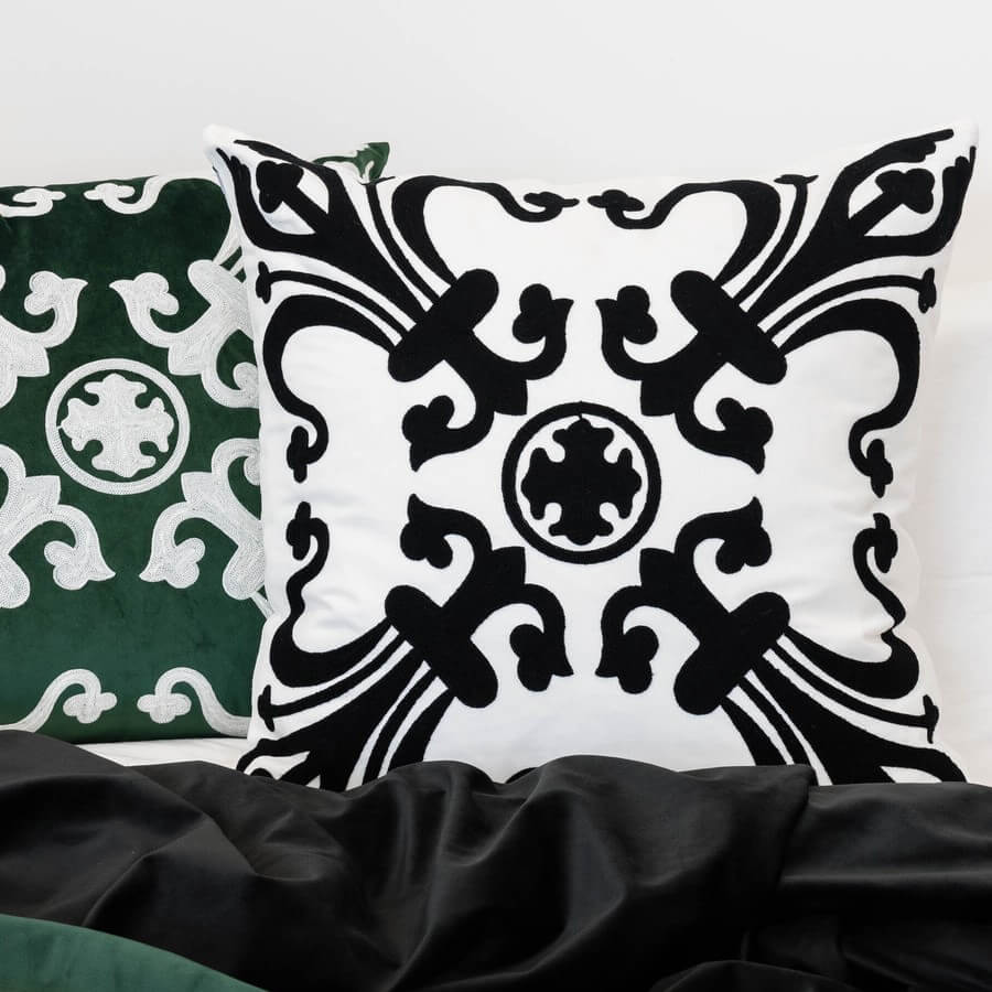 Provence Velvet 55x55cm Cushion Cover - Black On White