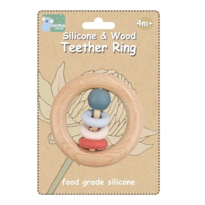 Pure Baby Comfort Wooden & Silicone Teething Ring - Red