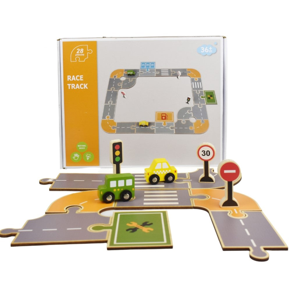 Race Track Wooden Playset 28Pcs