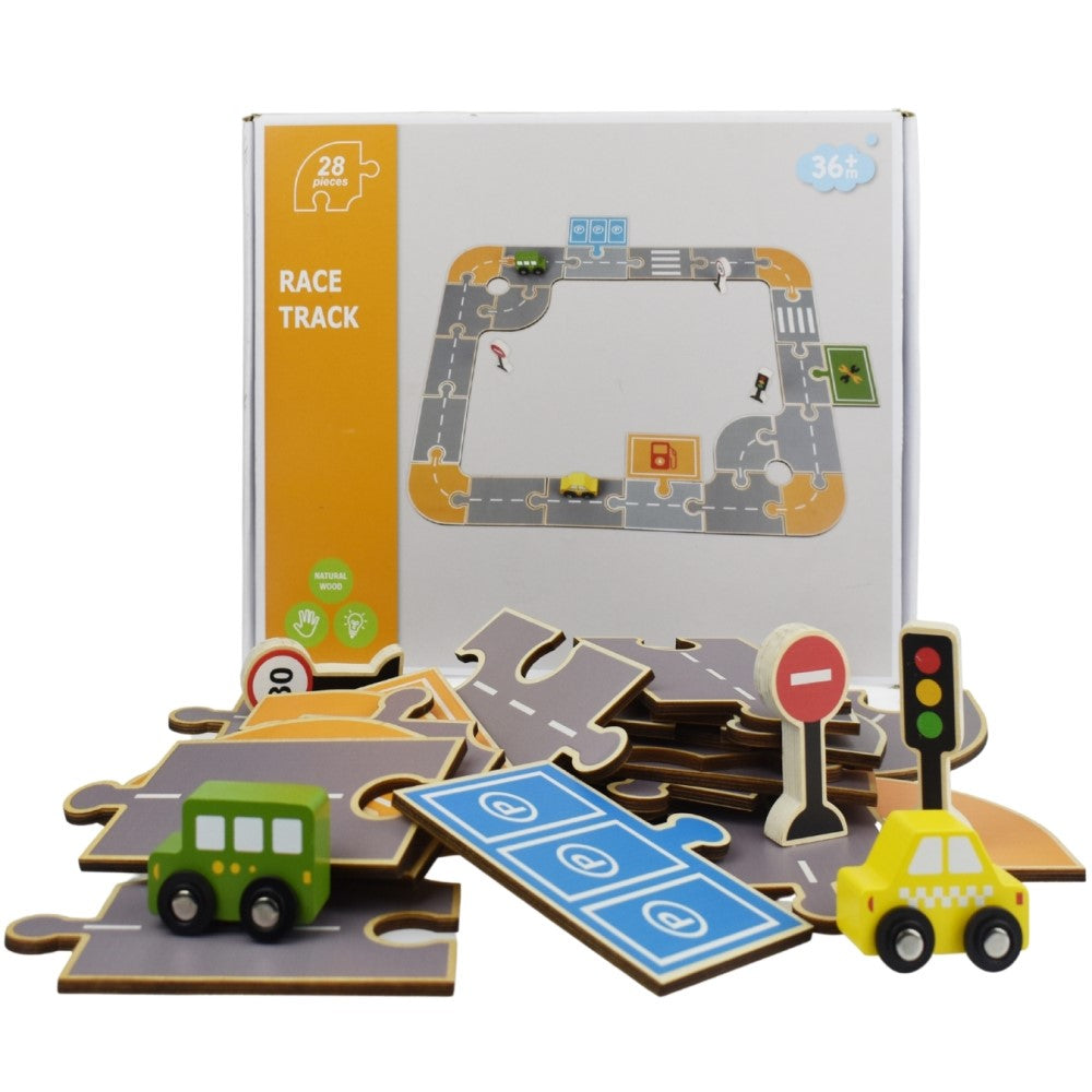 Race Track Wooden Playset 28Pcs
